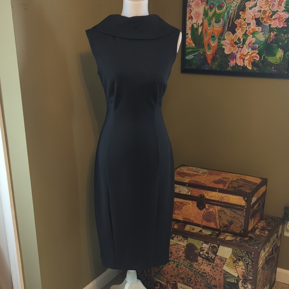 Connected Apparel Black Sleeveless Cowl Neck Sheath Dress